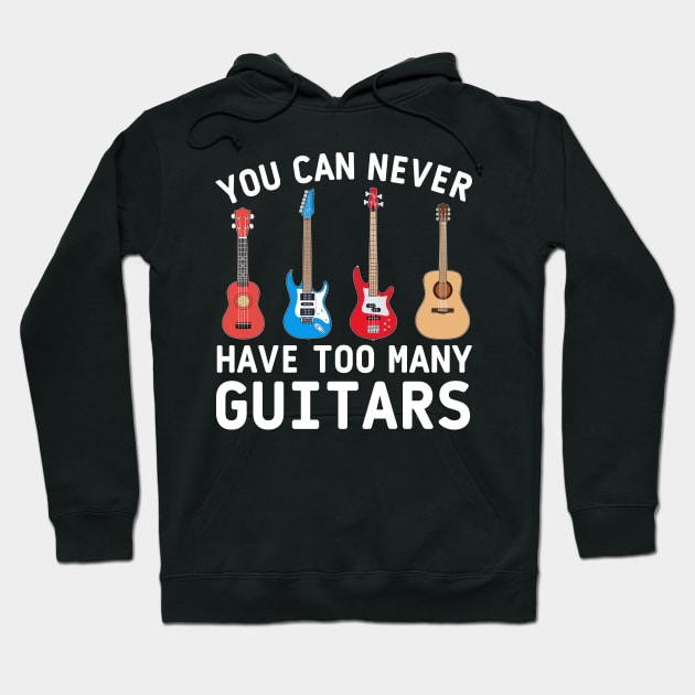 Guitar ukulele bass acoustic classic electric white text Hoodie by Cute Tees Kawaii